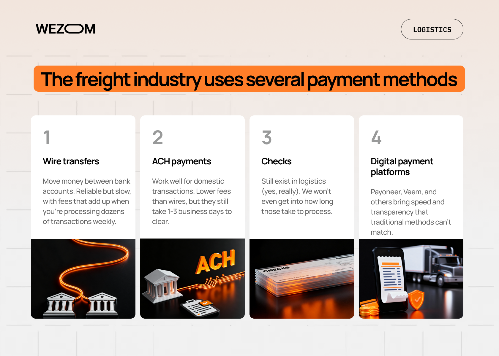Key B2B freight payment methods including wire transfers, ACH payments, checks, and digital payment platforms explained Key B2B freight payment methods including wire transfers, ACH payments, checks, and digital payment platforms explained